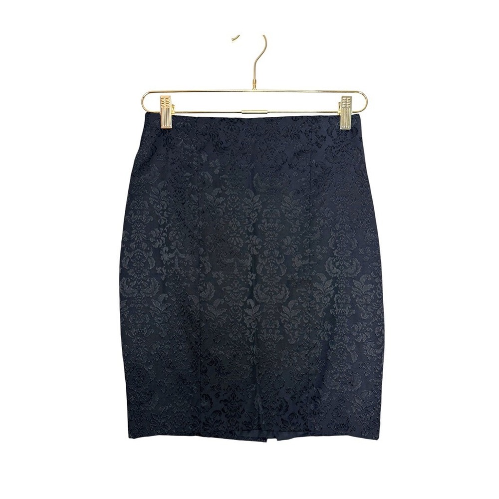 Vintage Mossimo Black Damask Jacquard Pencil Skirt Y2k Floral Brocade Size 4